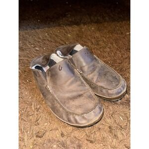 Olukai Moloa Men's 11 Brown Toffee Sheep Shearling Leather Slippers Loafers